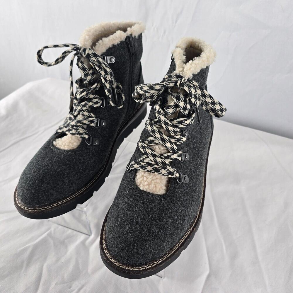 Madden NYC Boots Women's 11 Hiker Wedge ECO LUX Charcoal Grey Foam Insoles NWT